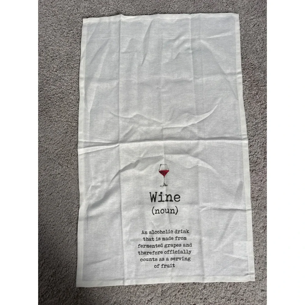 Mud Pie Wine Definition Tea Towel White Cotton Funny Kitchen Bar Hand Towel